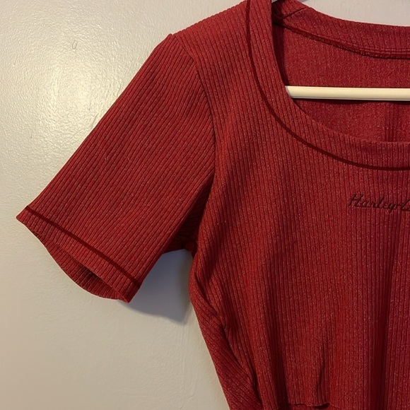 Harley Davidson Embroidered Ribbed Crop Top Maroon size M - Picture 3 of 14